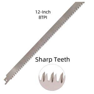 Stainless Steel Reciprocating Saw Blades for Meat, 12 Inch 8TPI Unpainted Reciprocating Saw Blades for Wood Pruning, Food Cutting, Big Animals, Frozen Meat, Beef, Sheep, Cured Ham, Turkey, Bone - 5 pack