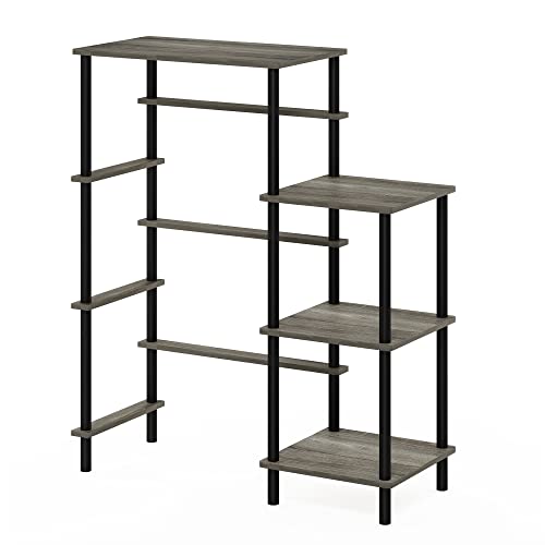 Furinno Turn-N-Tube Toolless Kitchen Storage Shelf Tall, French Oak Grey/Black, Fridge Space