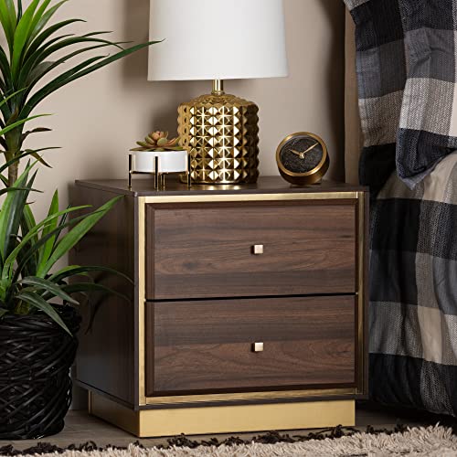 Baxton Studio Cormac Nightstands, Walnut Brown/Gold