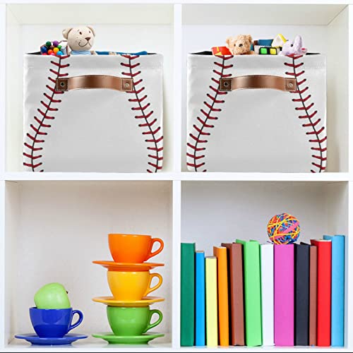 AUUXVA Sports Baseball Pattern Storage Bin with Handle Foldable Laundry Storage Basket Rectangle Container Box for Nursery Office Home Closet Shelves 1 Pack