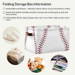 AUUXVA Sports Baseball Pattern Storage Bin with Handle Foldable Laundry Storage Basket Rectangle Container Box for Nursery Office Home Closet Shelves 1 Pack