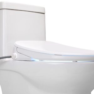 ALPHA BIDET UX Pearl Bidet Toilet Seat in Elongated White | Ultra Low Profile | Endless Warm Water | Arced Stainless Steel Nozzle | LED Nightlight | Dryer | Deodorizer | 3 Year Warranty