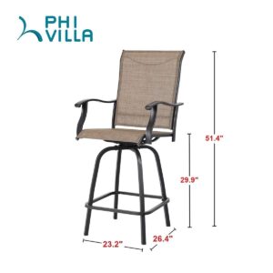 PHI VILLA Patio Bar Stools, Outdoor Swivel Bar Stools Bar Height Patio Chairs for Garden, Deck and Poolside…