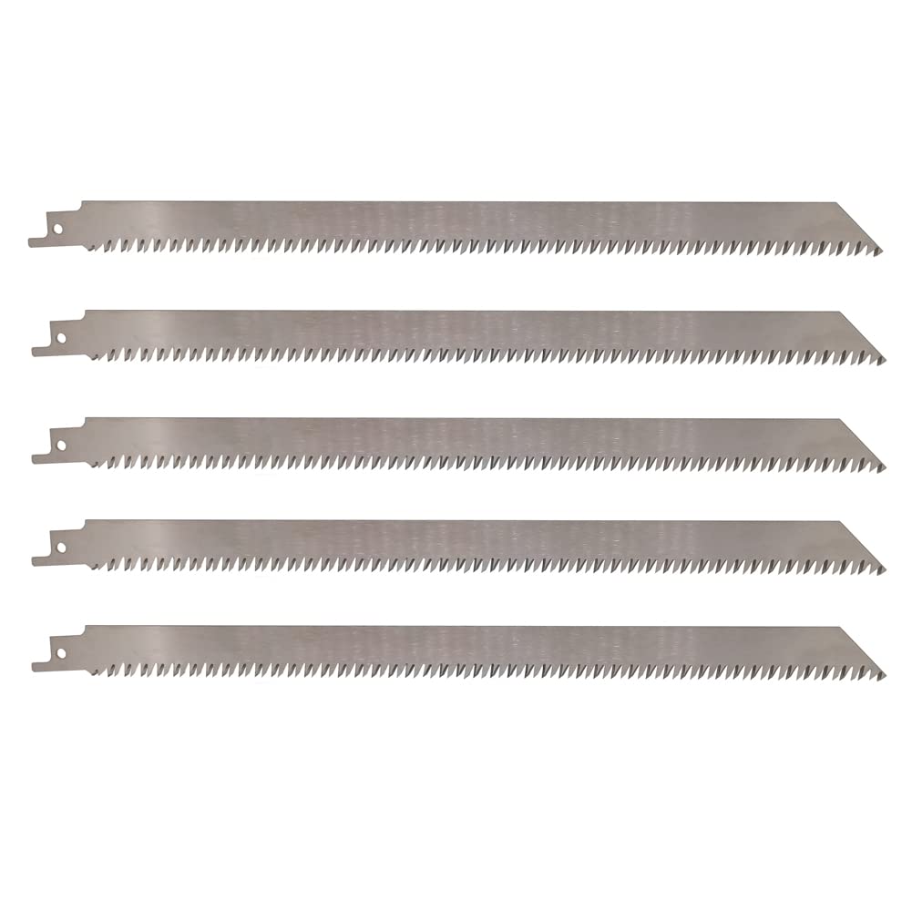 Stainless Steel Reciprocating Saw Blades for Meat, 12 Inch 8TPI Unpainted Reciprocating Saw Blades for Wood Pruning, Food Cutting, Big Animals, Frozen Meat, Beef, Sheep, Cured Ham, Turkey, Bone - 5 pack