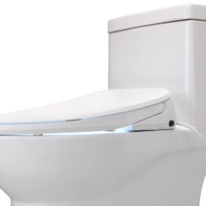 ALPHA BIDET UX Pearl Bidet Toilet Seat in Elongated White | Ultra Low Profile | Endless Warm Water | Arced Stainless Steel Nozzle | LED Nightlight | Dryer | Deodorizer | 3 Year Warranty