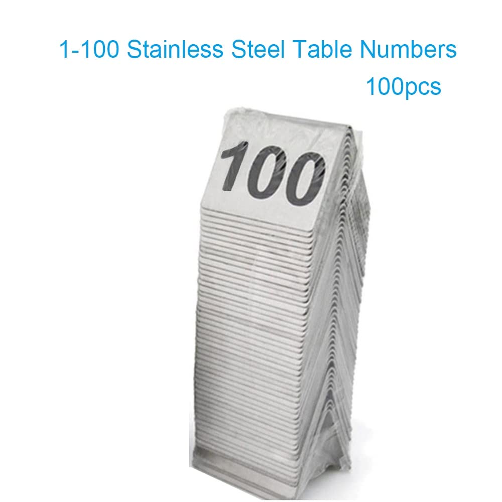 WEJUANR Table Numbers Stainless Steel, 1-25/50/100 Double Side Table Number Cards, Restaurant Seating Metal Stackable Table Numbers, Wedding Anniversary Events Party Supplies (Size : 1 to 100)