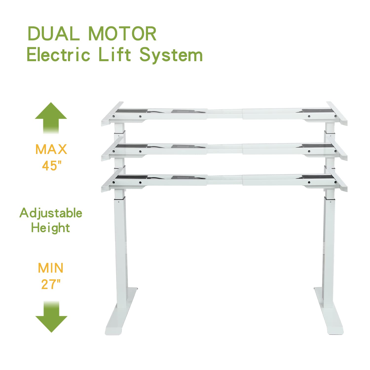 Radlove Dual Motor Height Adjustable Standing Desk Frame, Adjustable Desk Legs for 48'' to 70'' Desk Tops, Home Office Sit Stand Desk Base, Heavy Duty 265 lb Load Capacity for Home Office