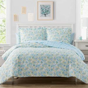 Poppy & Fritz - King Duvet Cover Set, Soft Reversible Bedding with Matching Shams & Zipper Closure, All Season Home Decor (Happy Floral Blue, King)