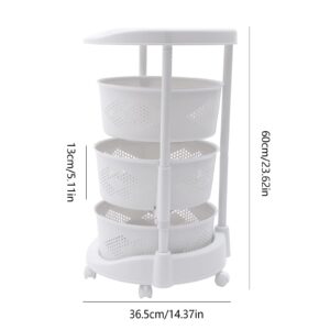 YIYIBYUS Rotating Kitchen Storage Rack 3 Tier, 180° Rotating Fruit and Vegetable Storage Baskets with Casters Multi-Layer Storage Shelves for Kitchen, Bedroom, Bathroom, Laundry Room, Garage(3-Layer)