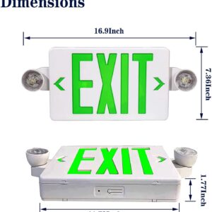 LED Exit Sign with Emergency Light, Double Sided Green with Battery Backup, Rotatable Light Head, AC 120V/277V, UL Listed Commercial LED Emergency Exit Light (2Pack, Green)