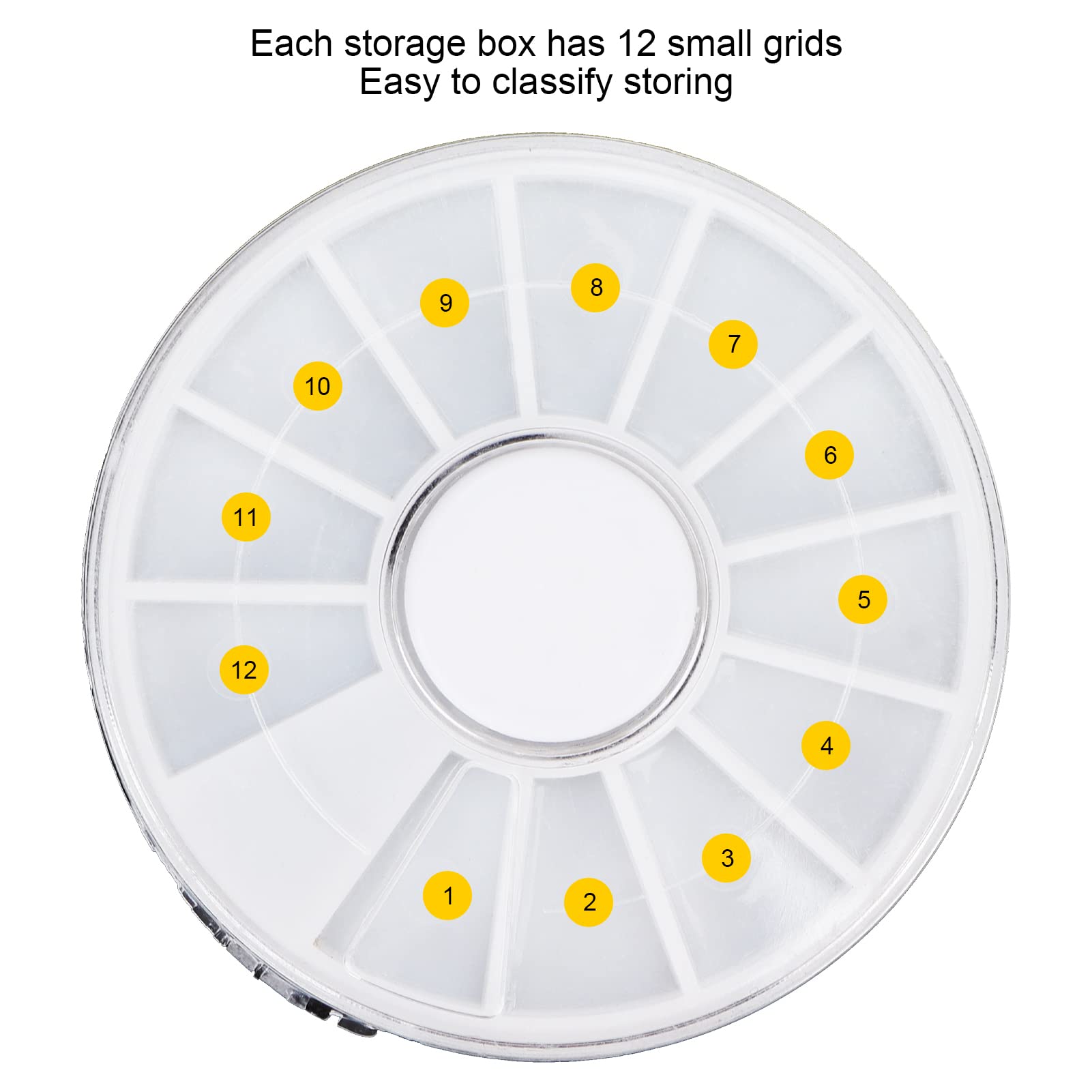 Dioche 10pcs Nail Art Storage Box, 12 Grids Round Dustproof Clear Jewelry Organize Container for Beads Earrings Pills