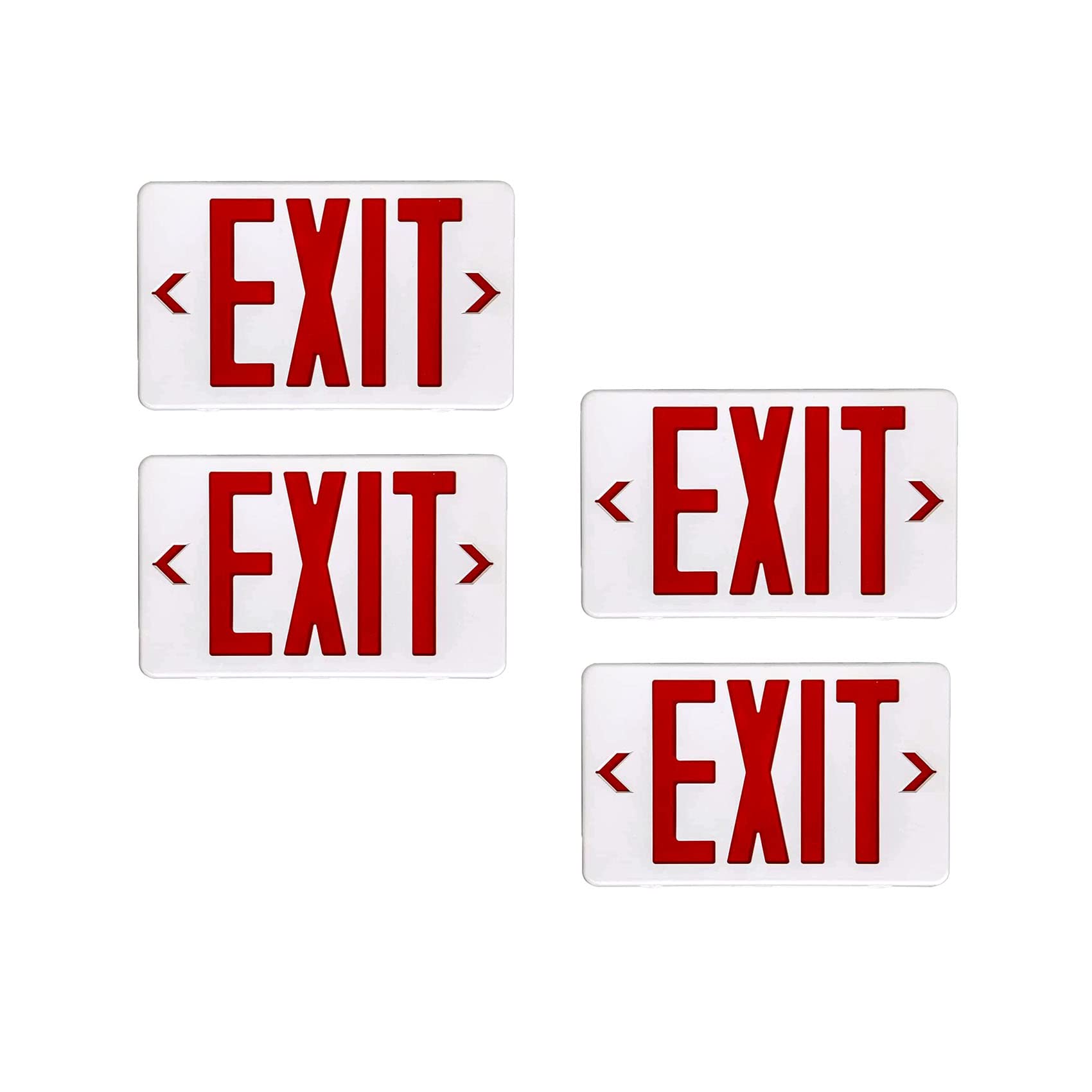 LED Exit Sign Emergency Light, Red Lettering with Battery Backup, LED Emergency Light for Commercial or Industrial Use, AC 120-277V, UL Listed, Rechargeable (4Pack)