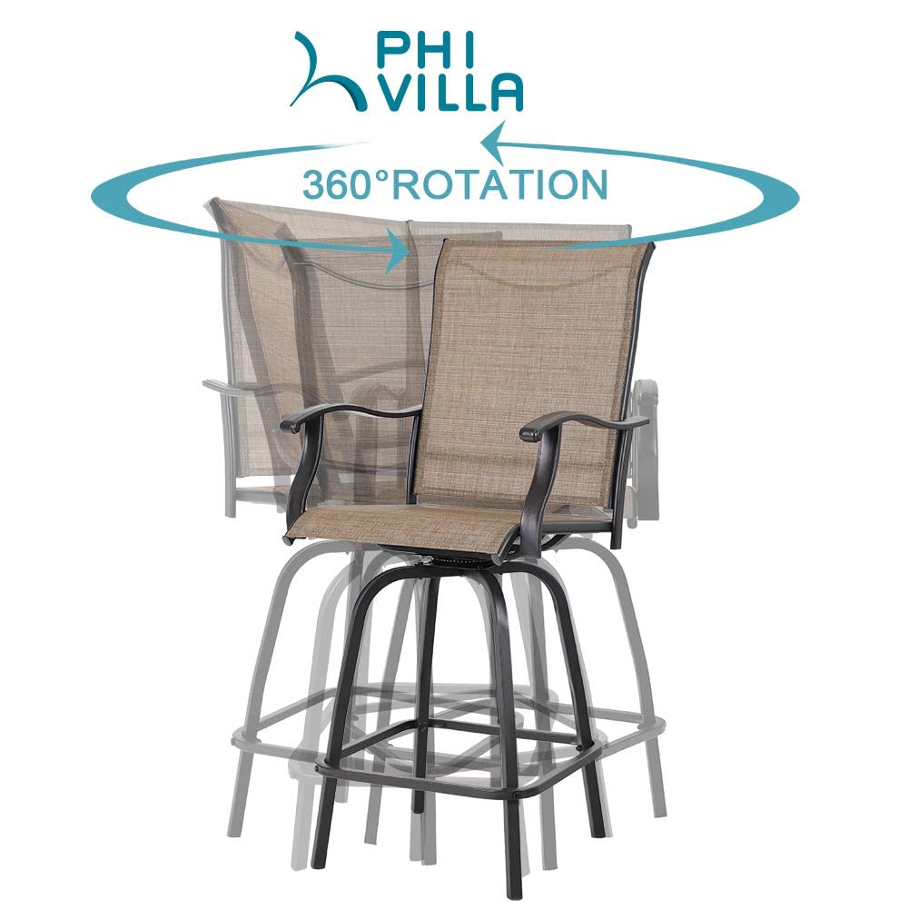 PHI VILLA Patio Bar Stools, Outdoor Swivel Bar Stools Bar Height Patio Chairs for Garden, Deck and Poolside…