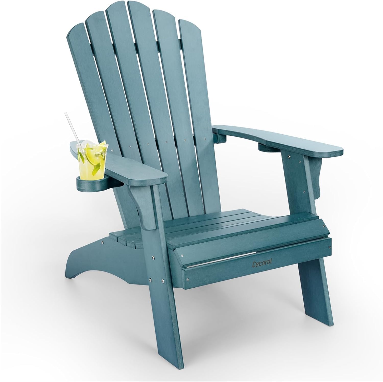 Cecarol Oversized Adirondack Chair Plastic, Outdoor Fire Pit Chair with Cup Holder, Adirondack Patio Chair Weather Resistant for Outside, Porch, Lawn, Garden- AC01, Blue