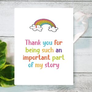 Comting Teacher Thank You Card, Rainbow Teaching Assistant Appreciation Greeting Card, Thank You for Being Such An Important Part of My Story