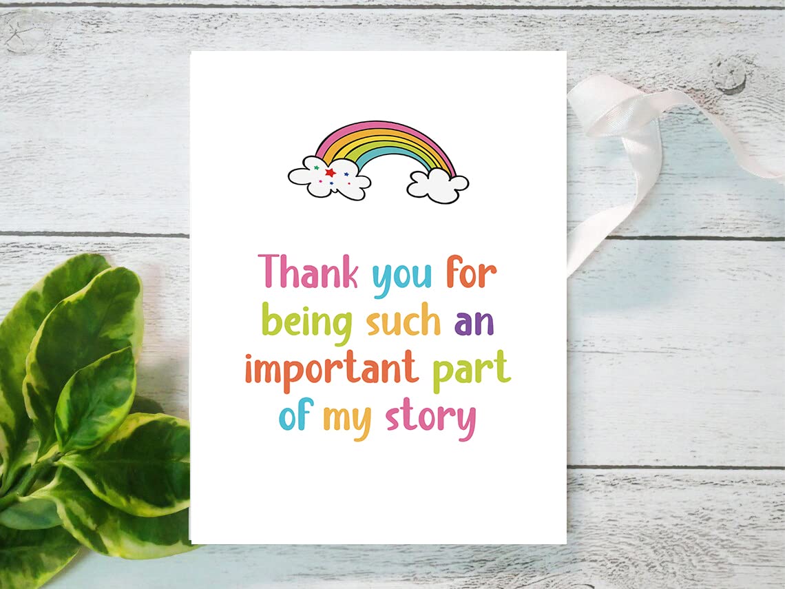 Comting Teacher Thank You Card, Rainbow Teaching Assistant Appreciation Greeting Card, Thank You for Being Such An Important Part of My Story