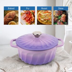 M-COOKER 4 Quart Enameled Cast Iron Covered Round Dutch Oven with Lid, Casserole, Pot, French Oven, Purple