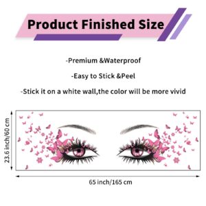 Beautiful Eyelash Eyes Wall Stickers Flying Butterfly Wall Decals Beautiful Girl Heart Wall Decor Vinyl Wall Art Butterflies Wall Decor Stickers for Women Girls Bedroom Living Room Decoration