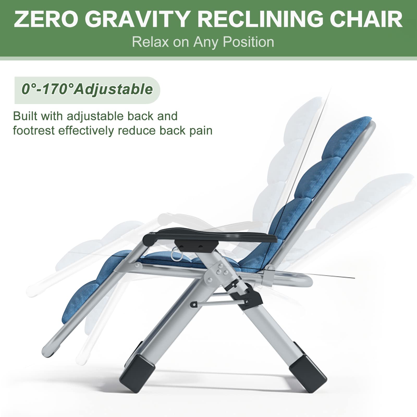 Barbella Zero Gravity Chair Reclining Lounge Chair Patio Chairs, Adjustable Lawn Recliner Folding Lounge Recliners with Removable Cushion, Headrest & Cup Holder, Reclining Chair for Indoor and Outdoor