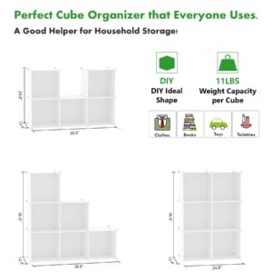 C&AHOME Cube Storage Organizer, 6-Cube Shelves Units, Closet Cabinet, DIY Plastic Modular Book Shelf, Ideal for Bedroom, Living Room, Office, 36.6" L x 12.4" W x 36.6" H Milky UPCS06M