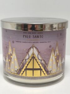 bath and body works white barn palo santo 3 wick candle 14.5 ounce alpine chalet label