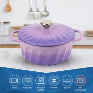 M-COOKER 4 Quart Enameled Cast Iron Covered Round Dutch Oven with Lid, Casserole, Pot, French Oven, Purple