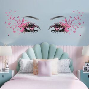 Beautiful Eyelash Eyes Wall Stickers Flying Butterfly Wall Decals Beautiful Girl Heart Wall Decor Vinyl Wall Art Butterflies Wall Decor Stickers for Women Girls Bedroom Living Room Decoration