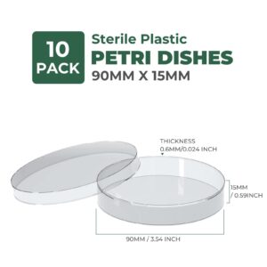 100 Packs Sterile Thick Plastic Petri Dishes with Lid, Vabiooth 90mm Dia x 15mm Deep Clear 3 Vents Petri Dish for Lab Science Experiment