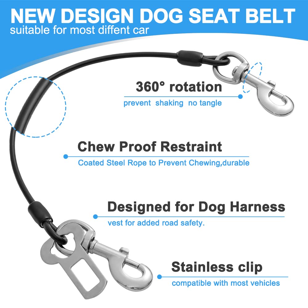 Mi Metty Dog Seat Belt Harness for Car,2pcs Dog Seatbelt of Coated Wire Leash Safety Restraint,No Chew Tether Cable Vehicle Dog Accessories,Double Clips & Latch (Black, 32 inch/80 CM)