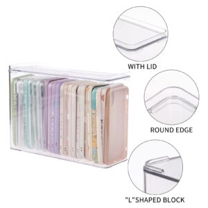 FABROK Plastic iPhone Case Organizer, Clear Storage Holder Box with Lid for Cell Phone Basic Cases, Multifunctional Phone Case Storage Box for Desk, Cupboard, Cabinet