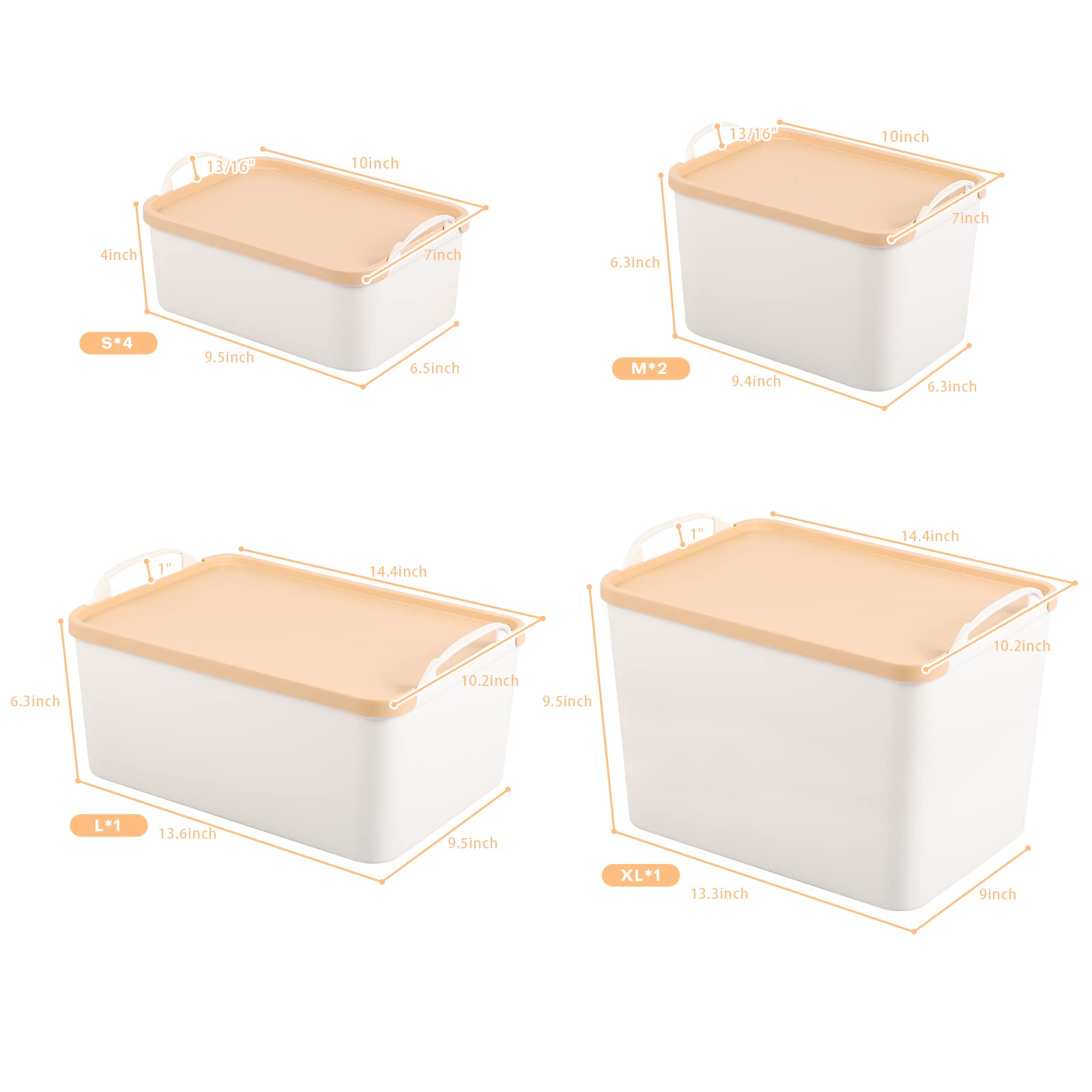 ANMINY 8PCS Plastic Storage Bins Containers with Lids, Large White Storage Organization Bins Boxes, Lidded Plastic Storage Baskets for Closet Shelves Drawers Desktop Home Office, Wheat Lids