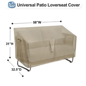 OutdoorLines Outdoor Waterproof Patio Loveseat Couch Cover - UV Resistant Patio Sofa Furniture Covers Weatherproof Heavy Duty Glider Covers for Outdoor Furniture, 58Wx32.5Dx31H Inches, Camel