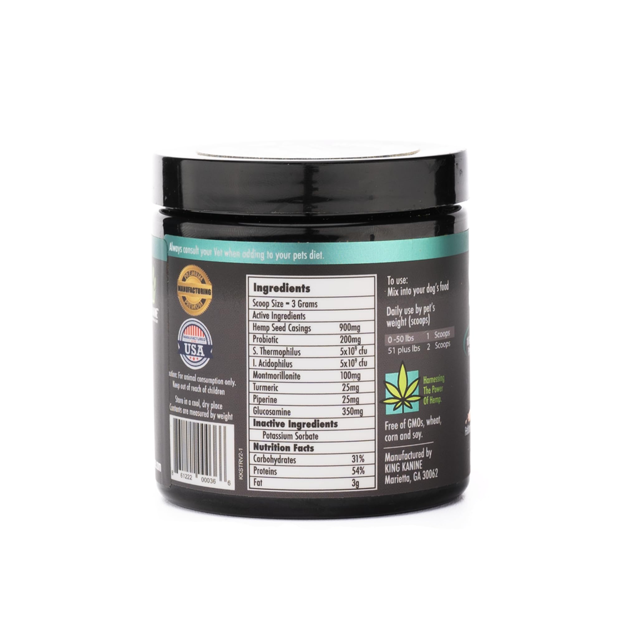 King Kanine Strong Plus Probiotic, Protein & Joints 6 oz | Organic Powder to Improve Join Mobility & Gut Health | Supplement for Dogs Care Made with Minerals & Vitamins | Veterinarian Approved