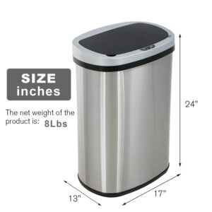 13 Gallon Trash Can Kitchen, Automatic Garbage Can Touchless Motion Sensor, Stainless Steel Trash Can with lid Anti-Fingerprint Mute Designed, Waste Bin 50L, for Office Bedroom Living Room Trash Can