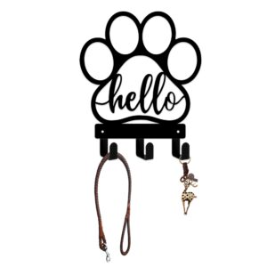 dog leash holder for wall, leash holder wall mount,dog stuff storage organizer, wall mount with hello - dog leash, dog stuff, key, organizer wall for entryway,dog paw shape leash hook black