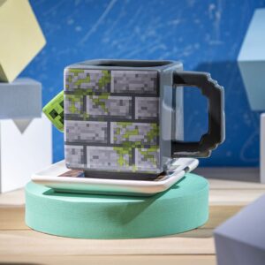 Zak Designs Minecraft Ceramic Sculpted Mug and Plate Set for Coffee, Tea, Breakfast or Dessert, 3D Character Collectible Keepsake (2-Piece, Non BPA, Creeper)