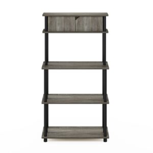 Furinno Turn-N-Tube Toolless Storage Shelf with Top Cabinet, French Oak Grey/Black