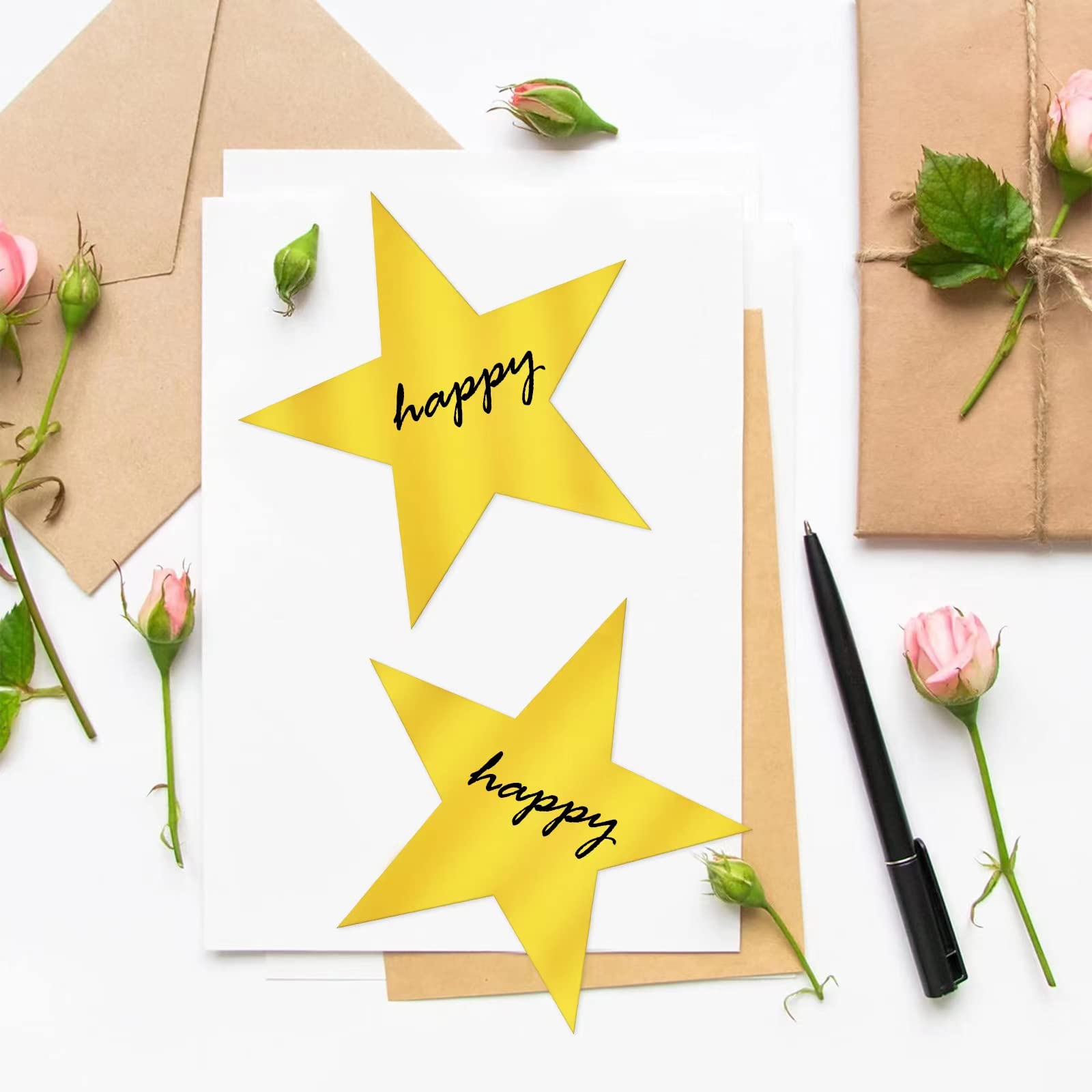 40 Pcs Metallic Star Cutouts Double Printed Paper Stars Decoration for Wedding Party Movie Night Party Supplies Bulletin Board Classroom Wall Party Decorations (Gold)