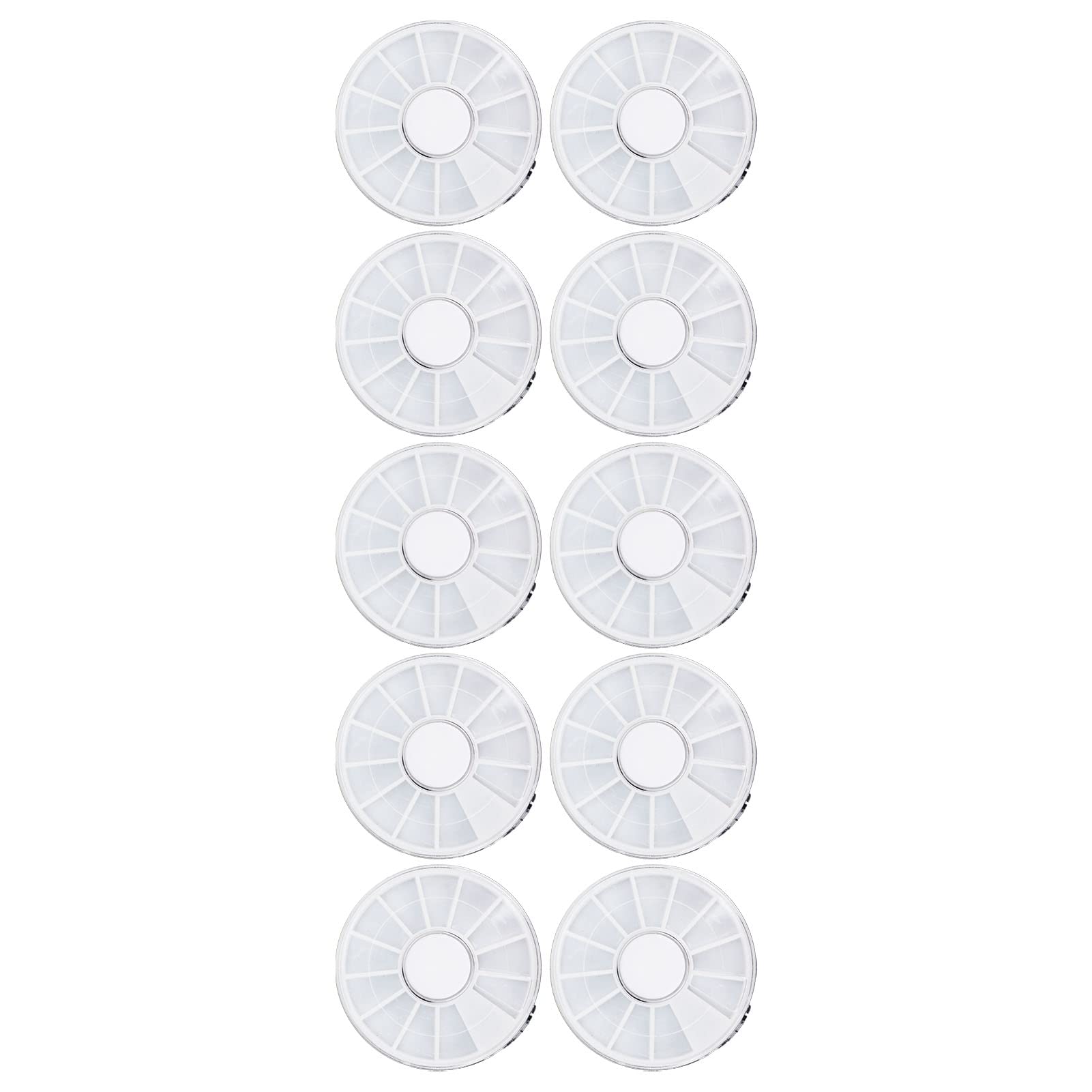 Dioche 10pcs Nail Art Storage Box, 12 Grids Round Dustproof Clear Jewelry Organize Container for Beads Earrings Pills