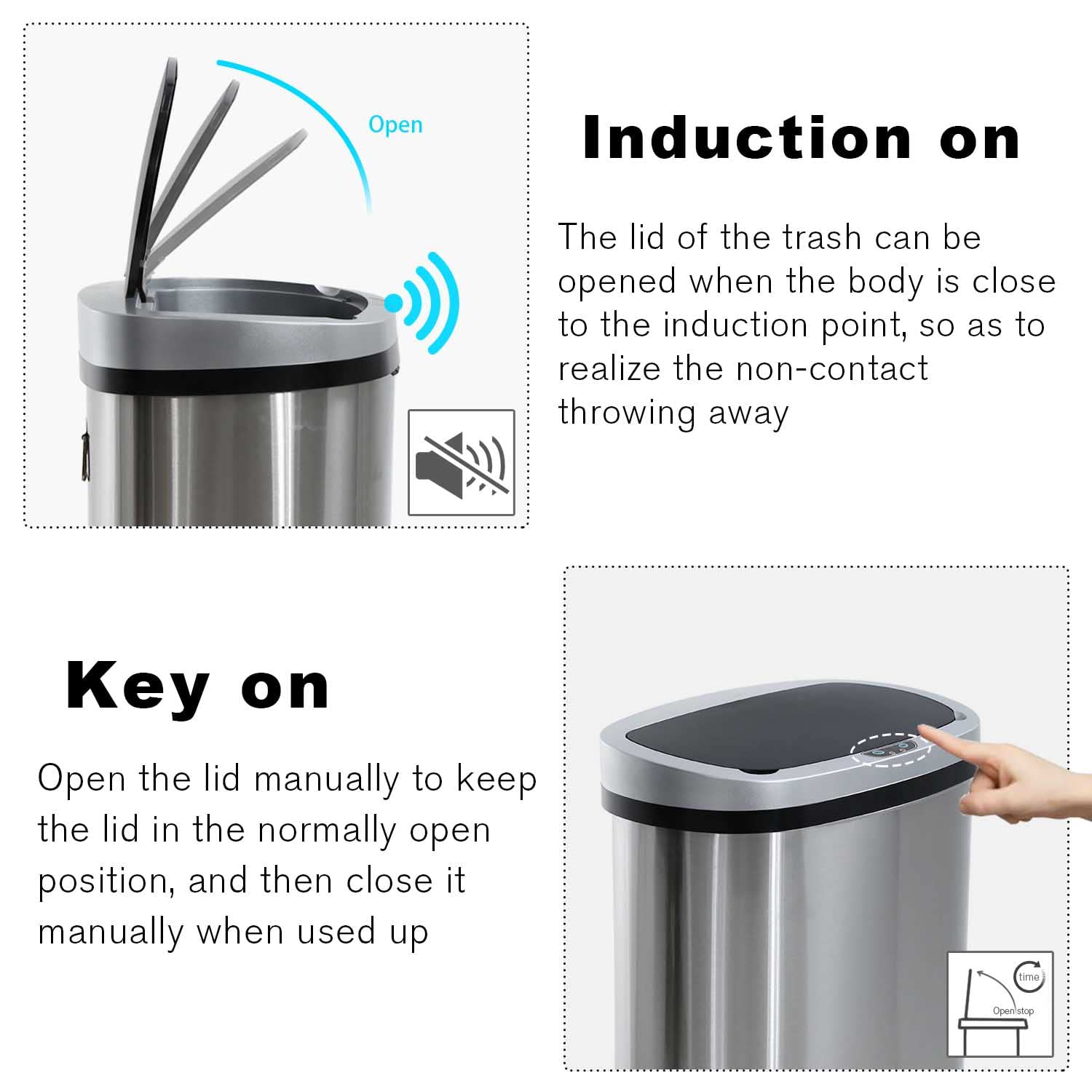 13 Gallon Trash Can Kitchen, Automatic Garbage Can Touchless Motion Sensor, Stainless Steel Trash Can with lid Anti-Fingerprint Mute Designed, Waste Bin 50L, for Office Bedroom Living Room Trash Can