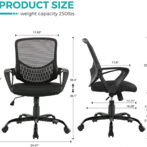 Office Chair Ergonomic Computer Chair Mesh Back Desk Chair Mid Back Task Chair with Armrests/Height Adjustable for Home Office Gaming