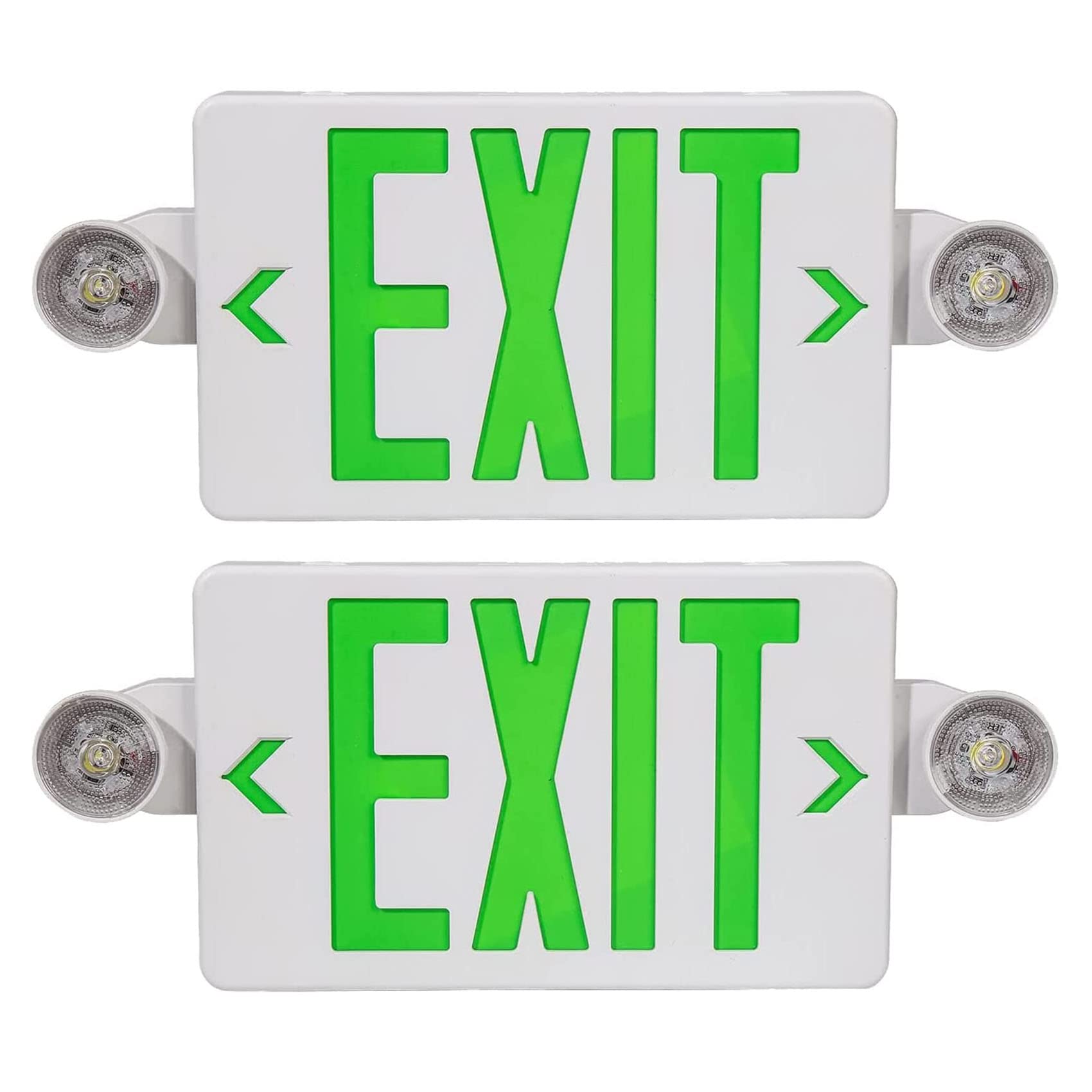 LED Exit Sign with Emergency Light, Double Sided Green with Battery Backup, Rotatable Light Head, AC 120V/277V, UL Listed Commercial LED Emergency Exit Light (2Pack, Green)