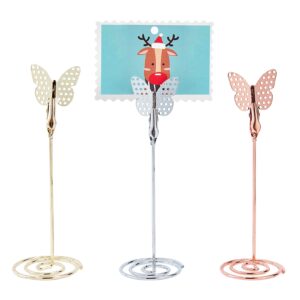 gorgecraft 3pcs 3 colors table number holder butterfly place card stands tall table wire holders iron menu memo picture photo alligator clips for wedding banquet party favors supplies