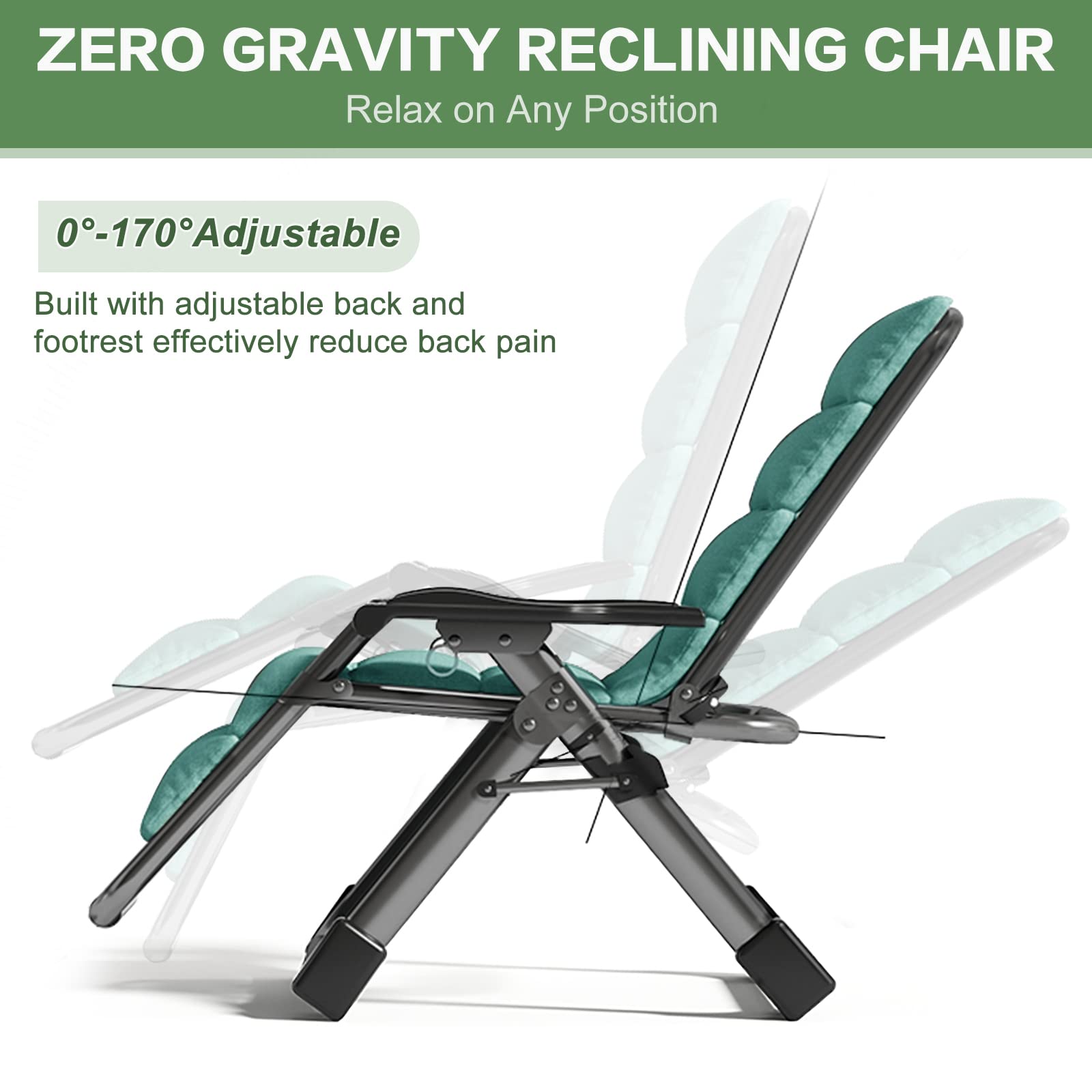 Barbella Zero Gravity Chair Reclining Lounge Chair Patio Chairs, Adjustable Lawn Recliner Folding Lounge Recliners with Removable Cushion, Headrest & Cup Holder, Reclining Chair for Indoor and Outdoor