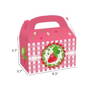 CIEOVO 24 Pack Strawberry Party Cardboard Treat Box Cute Fruit Strawberry Party Favor Boxes Goody Bags Treat Boxes for Sweet One Strawberry Theme Birthday Baby Shower Supplies