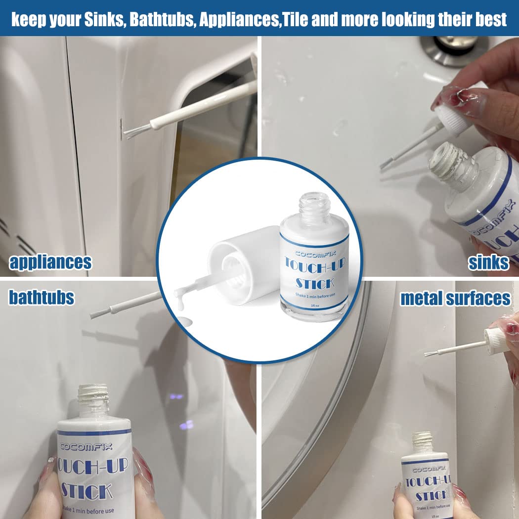 Cocomfix Porcelain Repair Kit, High-Gloss White Porcelain Sink Touch Up Paint for Kitchen + Bathrooms: Enamel, Porcelain, Sinks, Tubs