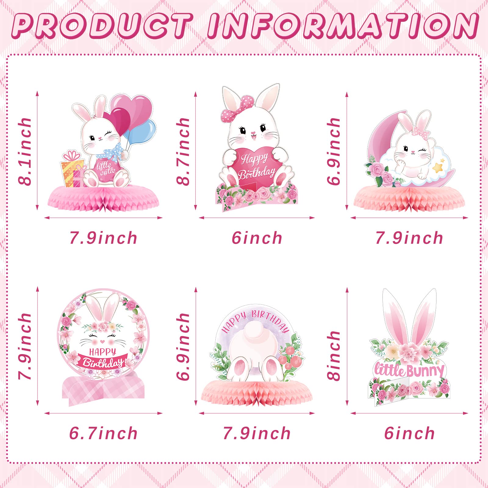 10 Pcs Easter 3D Bunny Party Centerpiece Cute Rabbit Table Decorations Bunny Honeycomb Centerpiece for Girl Birthday Party Table Decorations Baby Shower Supplies