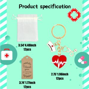 12 Sets Nurse Party Favors Nurse Graduation Decorations Doctor keychains with Red Heart Stethoscopes Organza Bags Thank You Cards for Graduation Party Supplies Hospital Medical Themed Party Decor