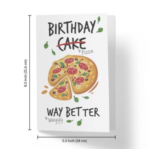 Karto Pizza Birthday Card For Men Women, Large 5.5 x 8.5 Happy Birthday Card For Him Her, Birthday Card For Husband, Birthday Card For Brother Sister, Nephew, Niece Pizza Cake