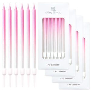 24-count gradient pink birthday candles, long thin cake candles for wedding, celebration, birthday party cake cupcake decorations